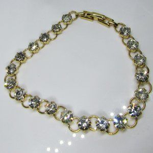 Classic Clear Rhinestone Yellow Gold Tennis Bracelet c. 1950's VINTAGE